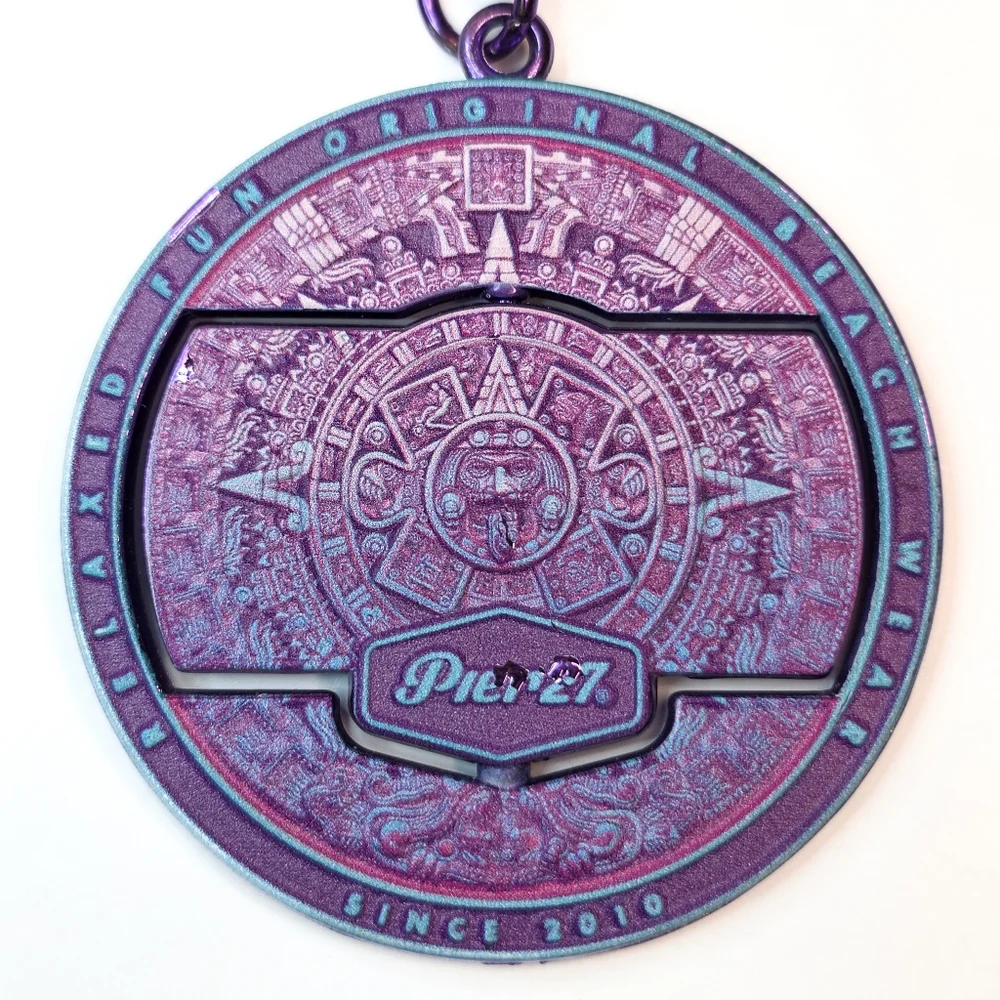 Aztec Sun Stone Spinner Keychain / Bag Charm 90s Hypercolor Tone Pier 27 Mexico